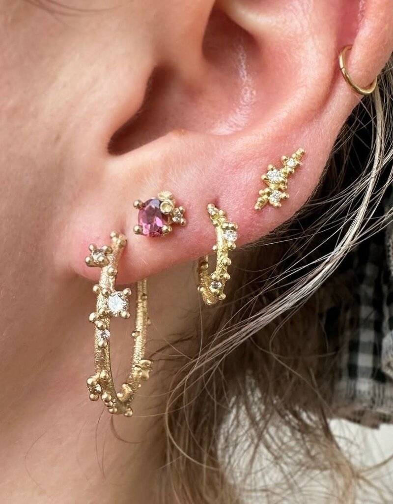 Large Champagne Diamond Encrusted Hoop Earrings in 14k Gold