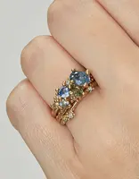 Mixed Sapphire and Diamond Tumbling Cluster Ring in 18k Yellow Gold