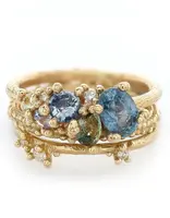 Mixed Sapphire and Diamond Tumbling Cluster Ring in 18k Yellow Gold