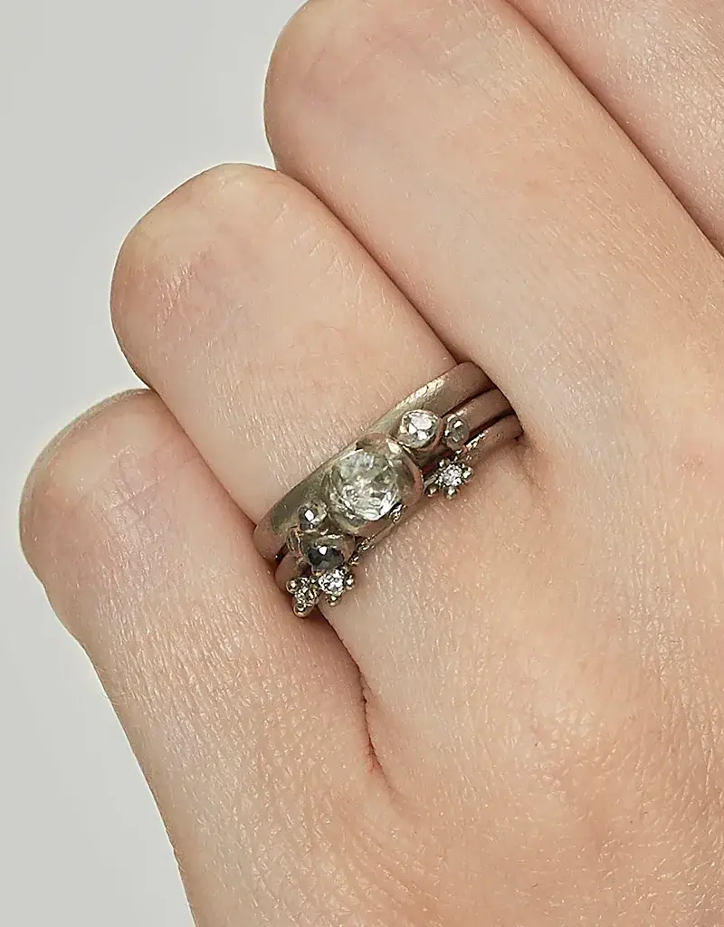Raw Diamond Ring with Grey Diamonds in 18k White Gold