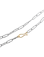 Horizontal Fossilized Coral Branch Necklace with 18k Gold, Grey Diamonds and Handmade Chain