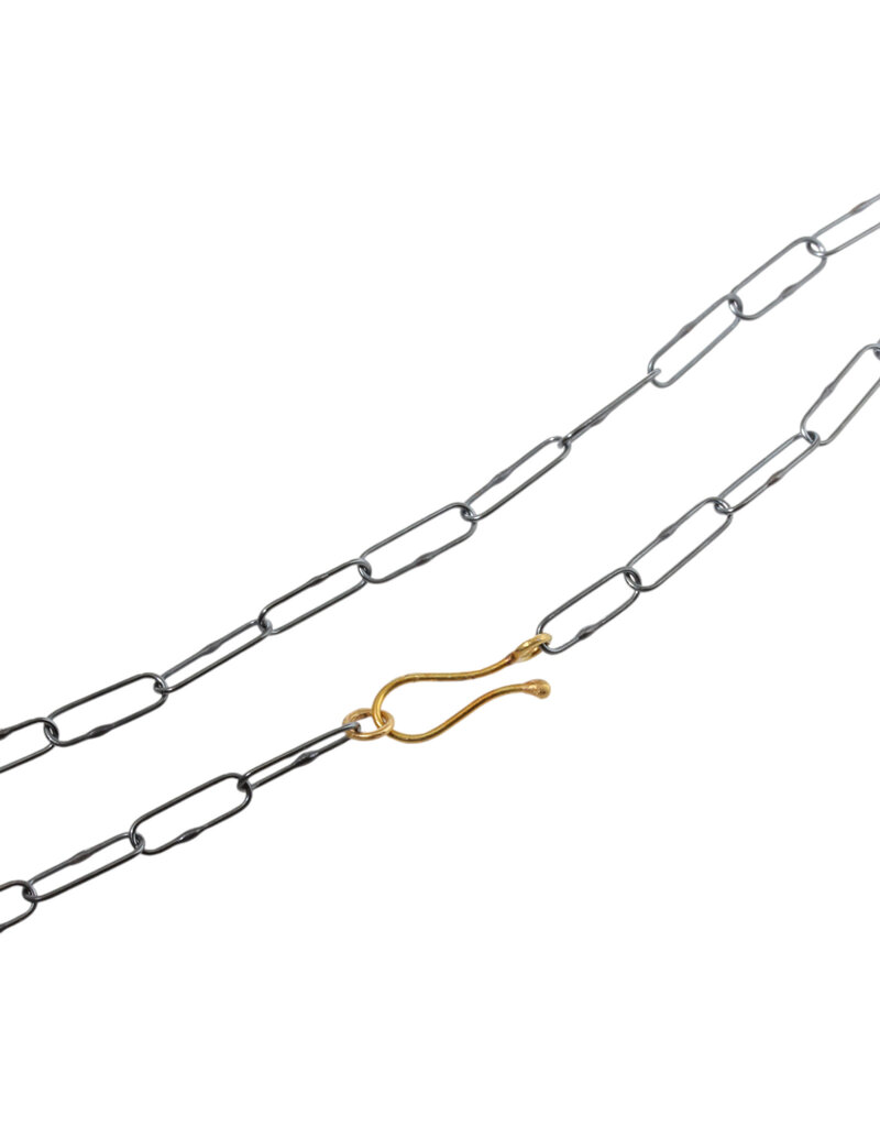 Horizontal Fossilized Coral Branch Necklace with 18k Gold, Grey Diamonds and Handmade Chain