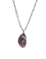 Botswana Agate Pendant in Oxidized Silver with 18k Gold Bail