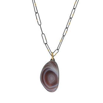 Botswana Agate Pendant in Oxidized Silver with 18k Gold Bail
