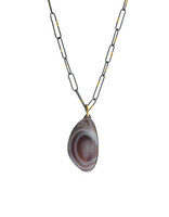 Botswana Agate Pendant in Oxidized Silver with 18k Gold Bail