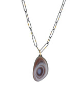 Botswana Agate Pendant in Oxidized Silver with 18k Gold Bail