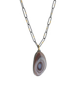 Botswana Agate Pendant in Oxidized Silver with 18k Gold Bail
