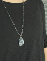Botswana Agate Pendant in Oxidized Silver with 18k Gold Bail
