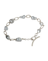 Keshi Pearl Bracelet in Brushed Silver with Toggle Clasp