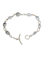 Keshi Pearl Bracelet in Brushed Silver with Toggle Clasp