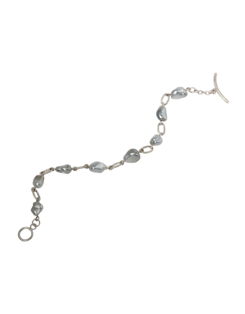 Keshi Pearl Bracelet in Brushed Silver with Toggle Clasp