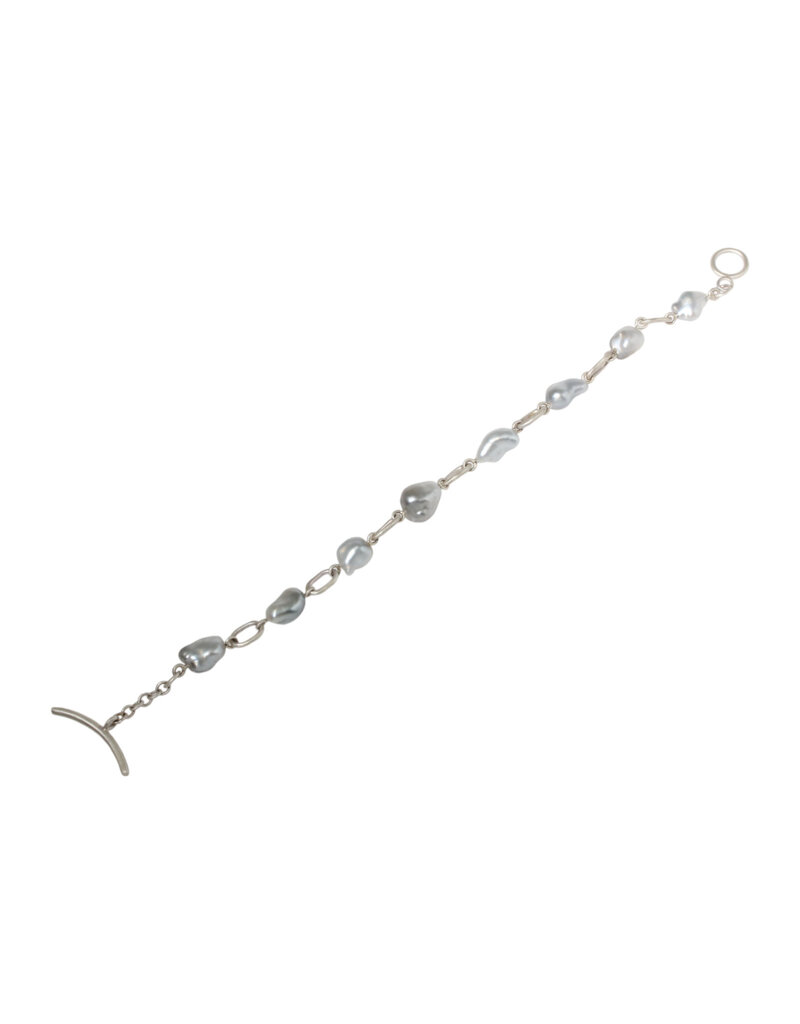 Keshi Pearl Bracelet in Brushed Silver with Toggle Clasp