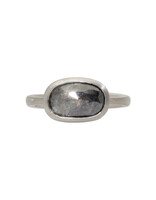 Long Oval Salt & Pepper Diamond Solitaire Ring in Platinum