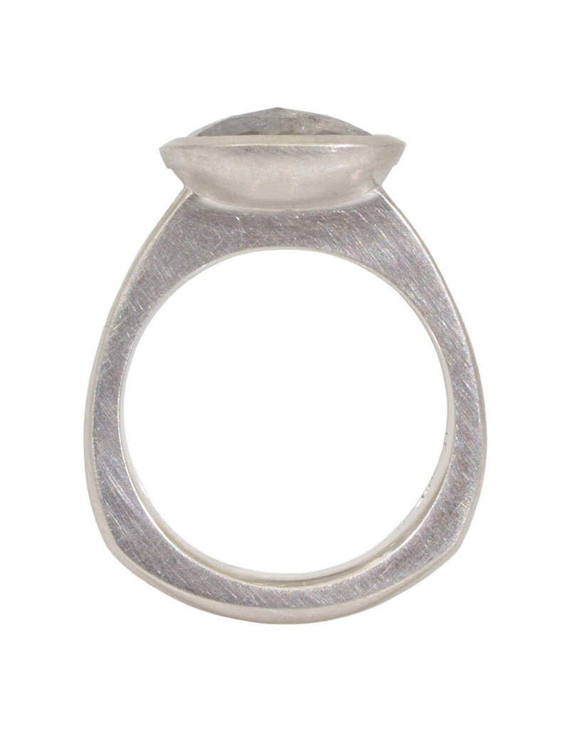 Long Oval Salt & Pepper Diamond Solitaire Ring in Platinum