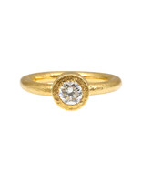 Estate Textured Round White Brilliant Diamond Ring in 22k