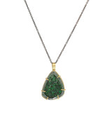 Uvarovite (Green Garnet) Druzy Pendant in 18k Yellow Gold with Oxidized Silver Chain