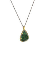 Uvarovite (Green Garnet) Druzy Pendant in 18k Yellow Gold with Oxidized Silver Chain