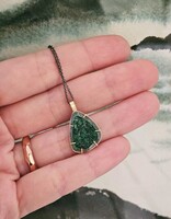 Uvarovite (Green Garnet) Druzy Pendant in 18k Yellow Gold with Oxidized Silver Chain