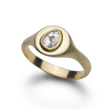 Olivia Shih Diamond Slice Signet Ring in 22k and 14k Gold