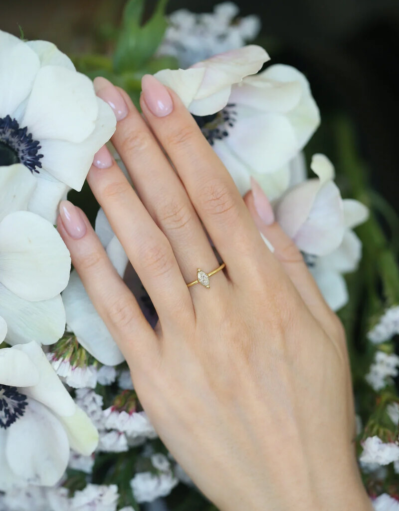 Tura Sugden Champagne Marquis Diamond Solitaire Ring in 18k Yellow Gold