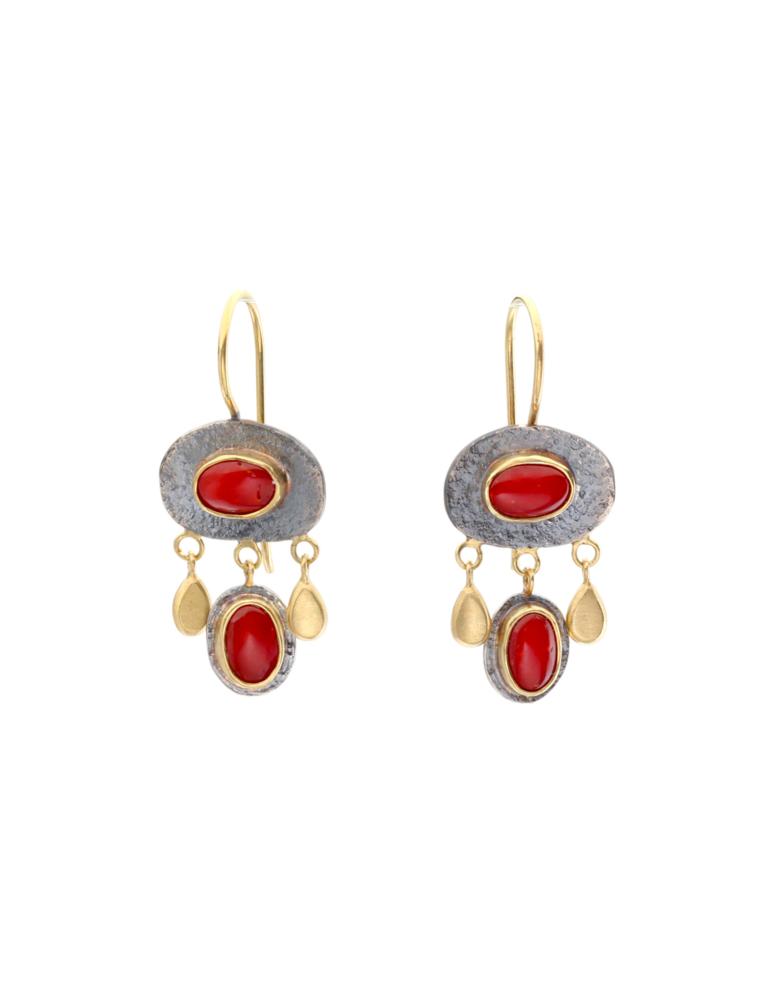 Oval Coral Chandelier Earrings in Oxidized Silver and 18k Gold Shibumi Gallery