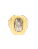 Box Ring with Rustic Grey Diamond in 18k Yellow Gold