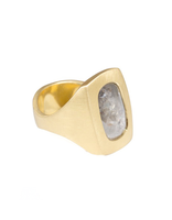 Box Ring with Rustic Grey Diamond in 18k Yellow Gold