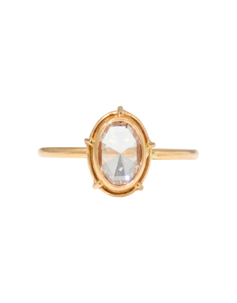 Tura Sugden Oval Rose Cut Lab Diamond Solitaire Ring in 18k Rose Gold