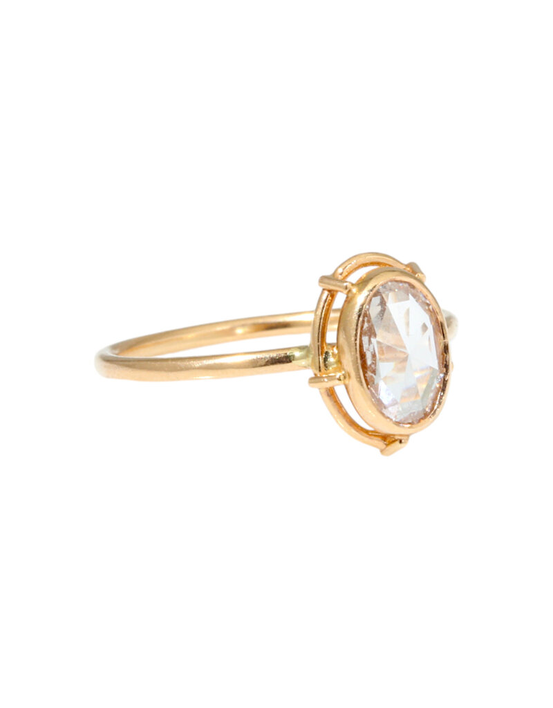 Tura Sugden Oval Rose Cut Lab Diamond Solitaire Ring in 18k Rose Gold
