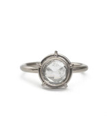 Tura Sugden Round Rose Cut Diamond Solitaire Ring in 18k Palladium White Gold