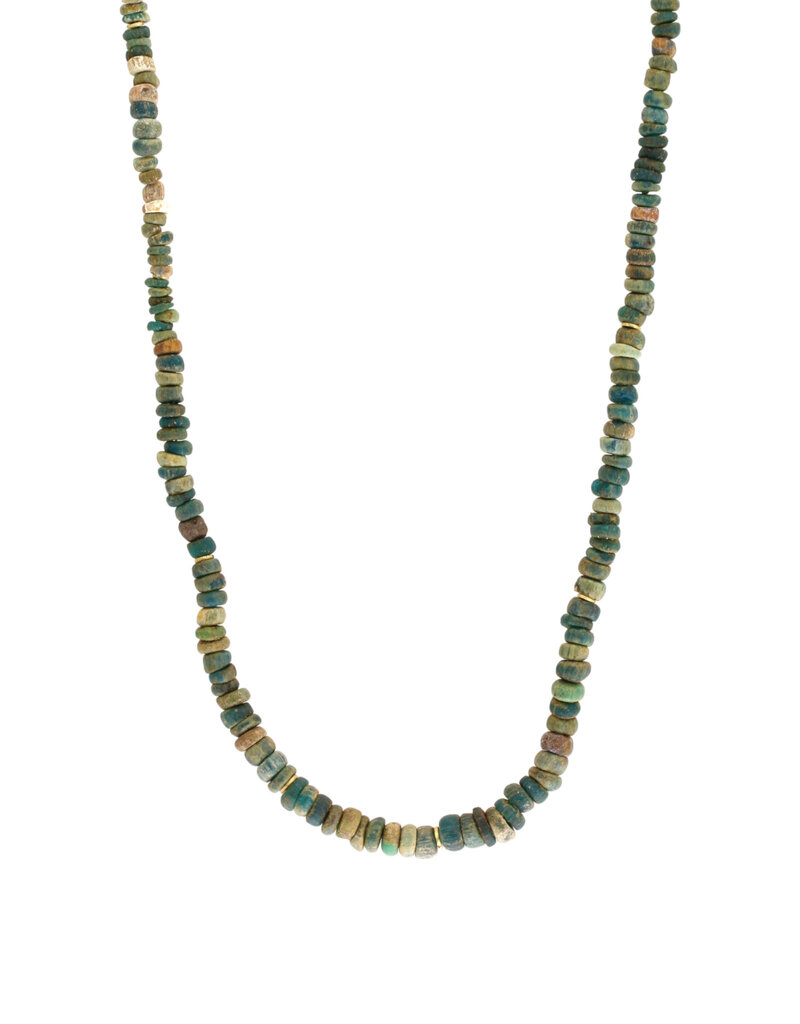 Ancient Malian Glass Bead Necklace with 18k Gold and Oxidized Silver Handmade Clasp