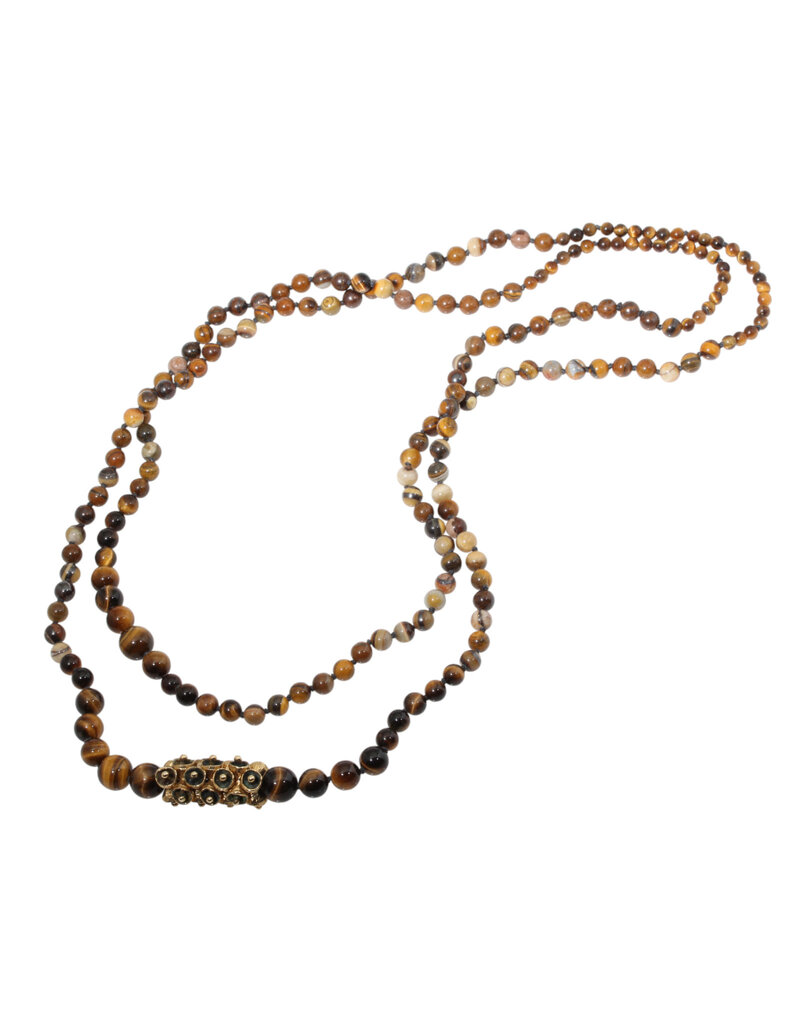 Tigers Eyes Necklace with 7 Bell Pod Beads
