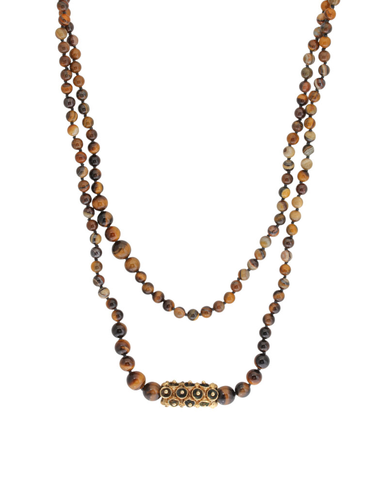 Tigers Eyes Necklace with 7 Bell Pod Beads
