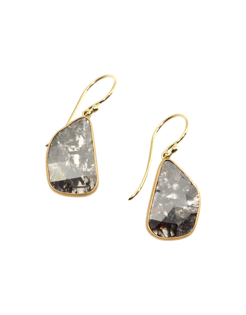 Salt and Pepper Rosecut Diamond Slice Earrings in 22k and 18k Gold