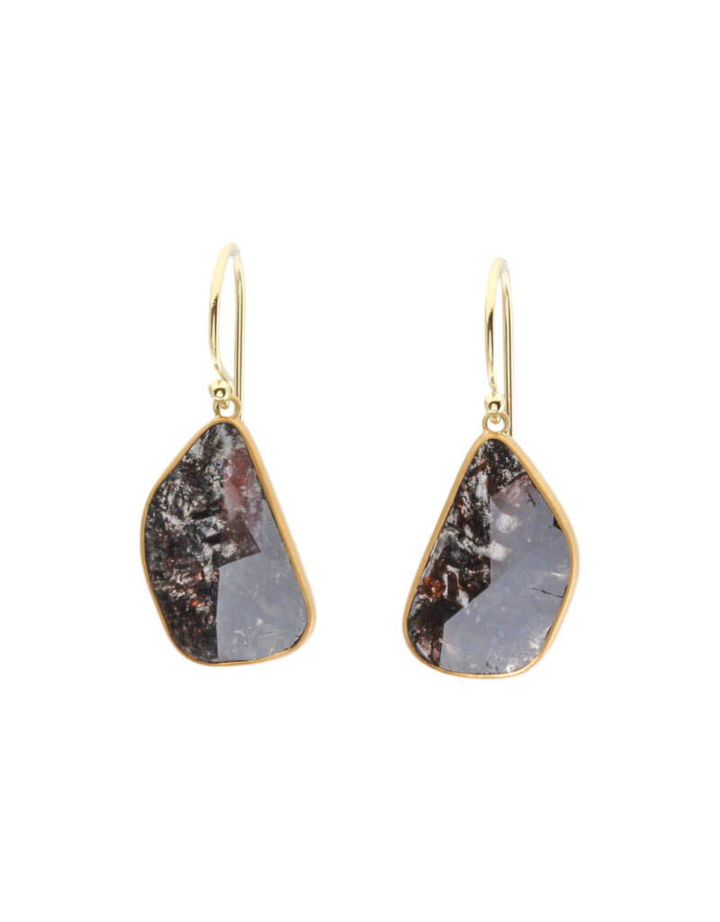 Salt and Pepper Rosecut Diamond Slice Earrings in 22k and 18k Gold