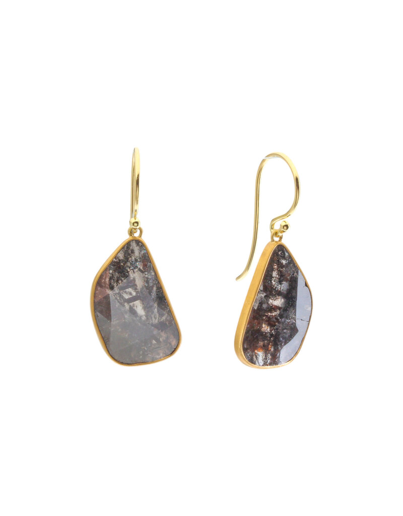 Salt and Pepper Rosecut Diamond Slice Earrings in 22k and 18k Gold