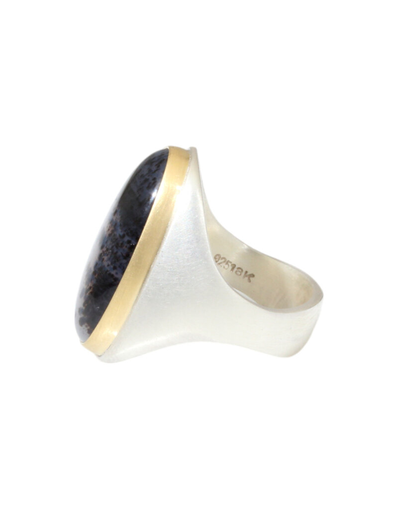 Montana Agate Cabochon Ring in Silver and 18k Gold
