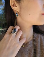Montana Agate Cabochon Ring in Silver and 18k Gold