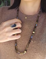 Montana Agate Cabochon Ring in Silver and 18k Gold
