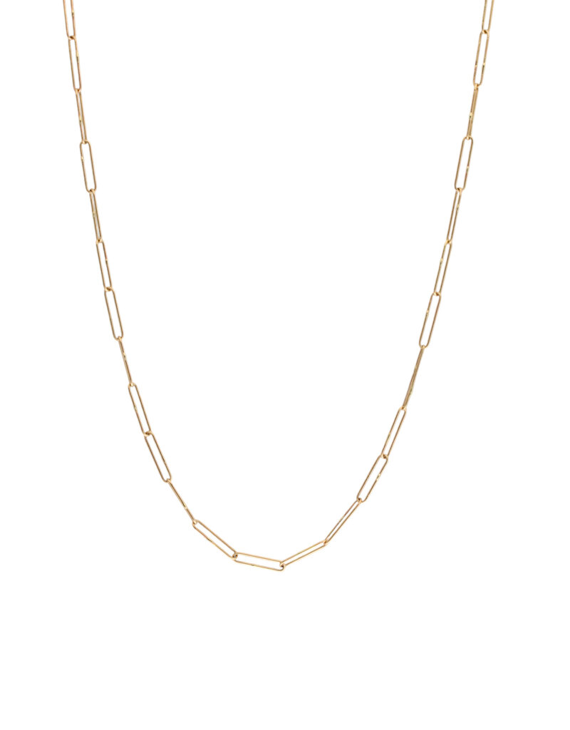Long Links Chain in 14k Yellow Gold with Handmade Clasp and White Diamond - 22"