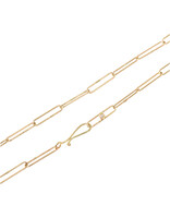 Long Links Chain in 14k Yellow Gold with Handmade Clasp and White Diamond - 22"