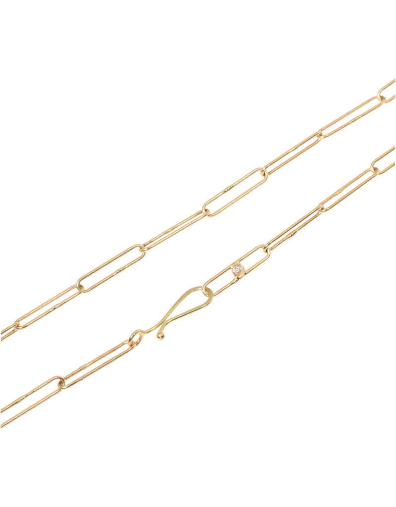 Long Links Chain in 14k Yellow Gold with Handmade Clasp and White Diamond - 22"