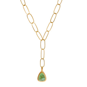 Big Sur Goldsmiths Green Tourmaline Pendant with Hand Forged Chain in 22k Gold