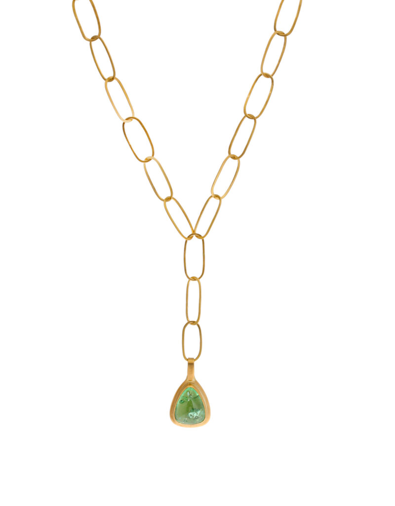 Big Sur Goldsmiths Green Tourmaline Pendant with Hand Forged Chain in 22k Gold