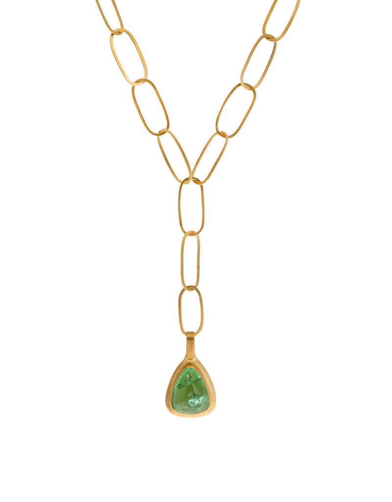Big Sur Goldsmiths Green Tourmaline Pendant with Hand Forged Chain in 22k Gold