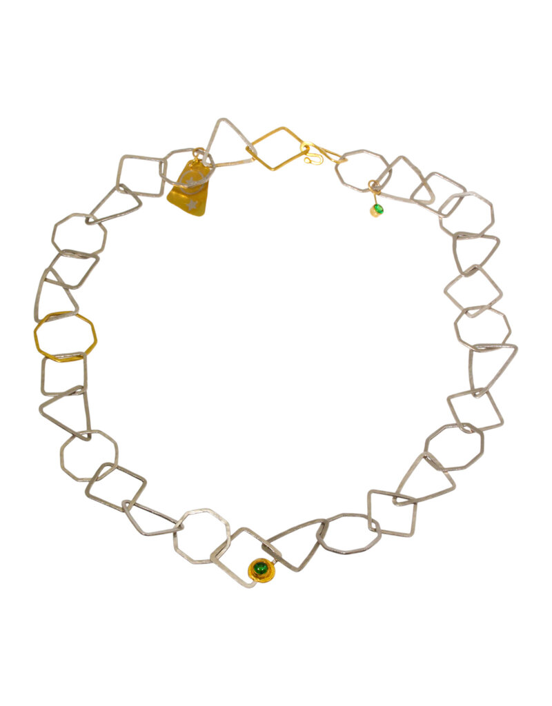 Big Sur Goldsmiths Hand Forged Tsavorite Necklace in Platinum and 22k Gold