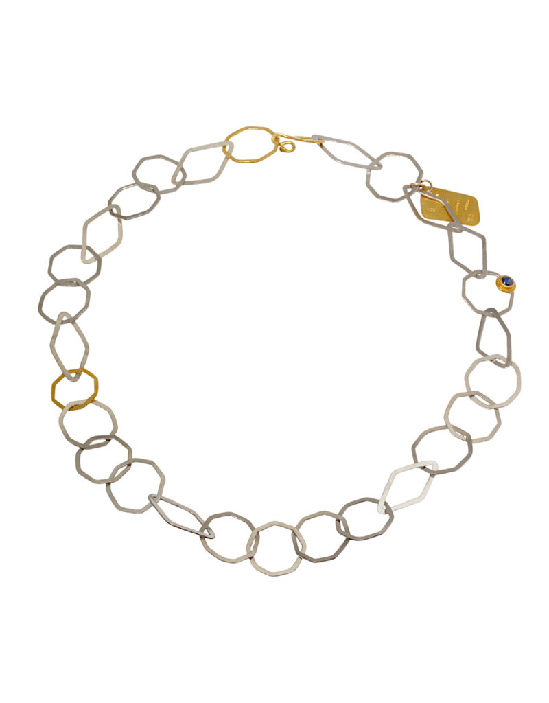 Big Sur Goldsmiths Hand Forged Sapphire Necklace in Platinum and 22k Gold