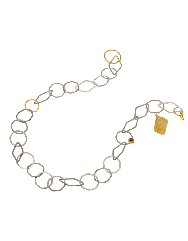Big Sur Goldsmiths Hand Forged Sapphire Necklace in Platinum and 22k Gold