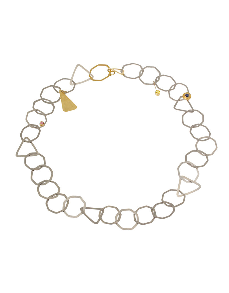 Big Sur Goldsmiths Hand Forged Sapphire Necklace in Platinum and 22k Gold