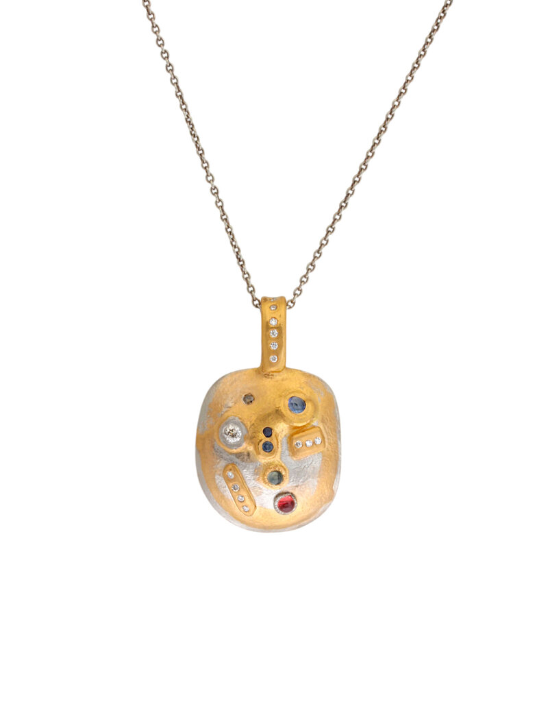 Big Sur Goldsmiths The Mask Pendant with Diamonds, Sapphires and Spinel